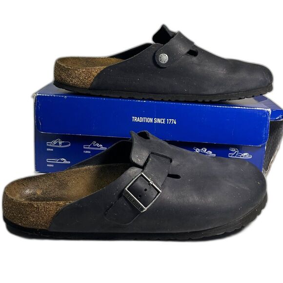 Birkenstock Men\'s Boston Oiled Leather Clogs Black SZ 11 (44) main image 4